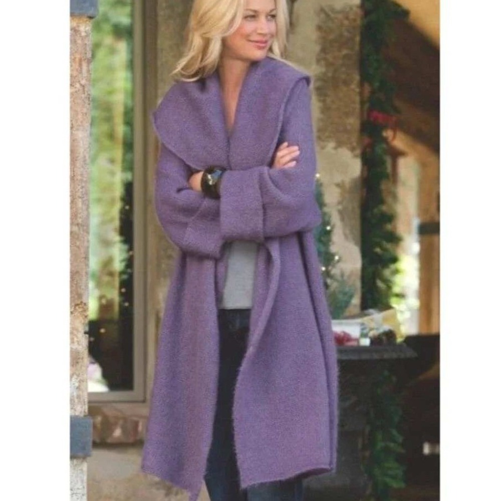 Soft Surroundings long Cardigan Womens Medium Purple Wool Mohair Knit